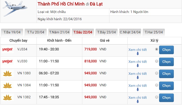 Bảng giá vé máy bay Sài Gòn Đà Lạt của Vietjet Air