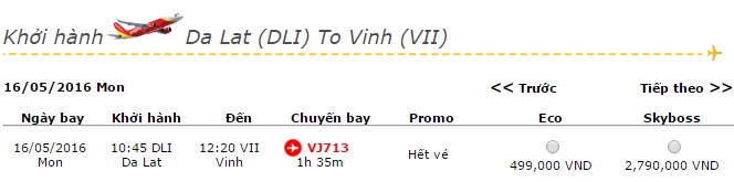 Vé máy bay Vietjet Air đi Vinh khuyến mãi giá rẻ