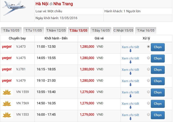 Bảng giá vé máy bay Hà Nội Nha Trang của Vietjet Air